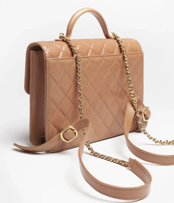 CHANEL backpack   Polish lambskin and golden metal camel - Image 4