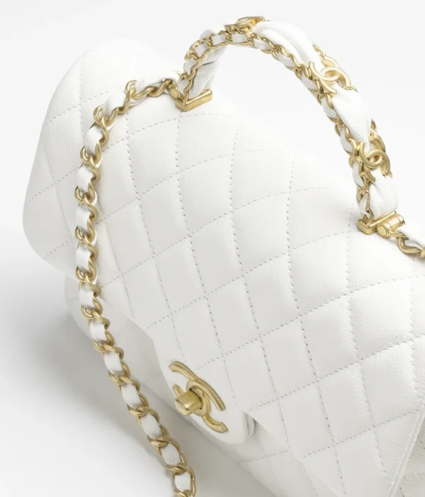 CHANEL Small cap bag with handle   Particle embossed shiny calf leather with golden metal white - Image 2