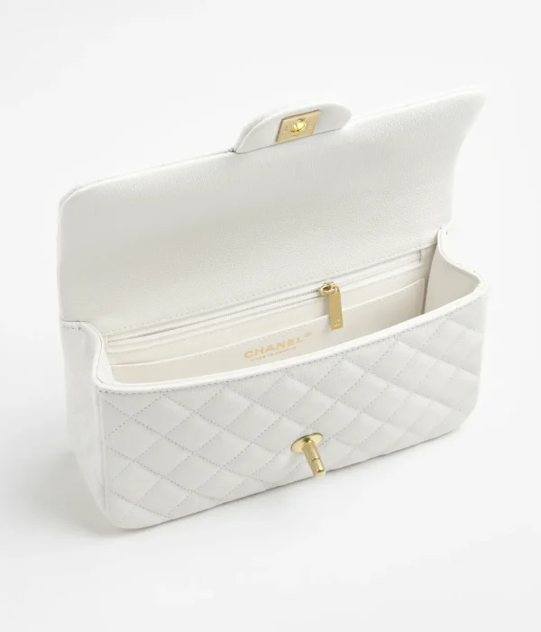 CHANEL Small cap bag with handle   Particle embossed shiny calf leather with golden metal white - Image 3