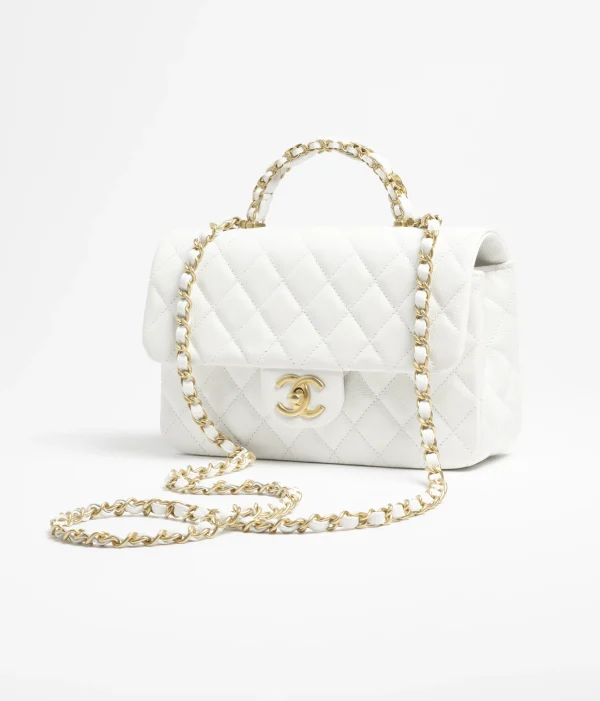 CHANEL Small cap bag with handle   Particle embossed shiny calf leather with golden metal white - Image 4