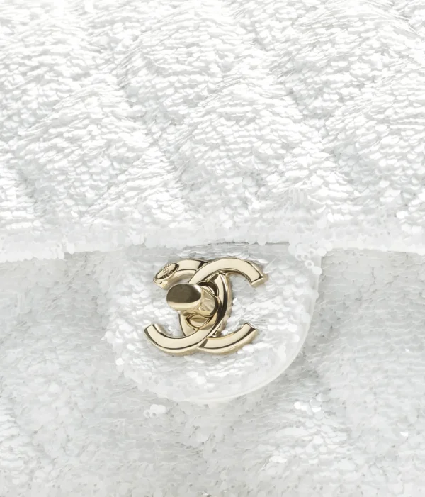 CHANEL Mouth cap bag   Quilted sequins and golden metal white - Image 4