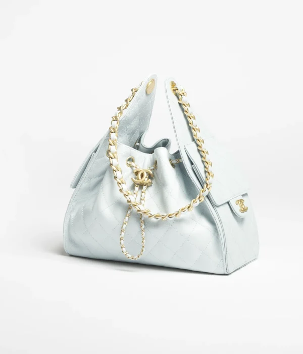CHANEL 25 Small Handbag   Particle embossed calf leather and gold metal light blue - Image 4