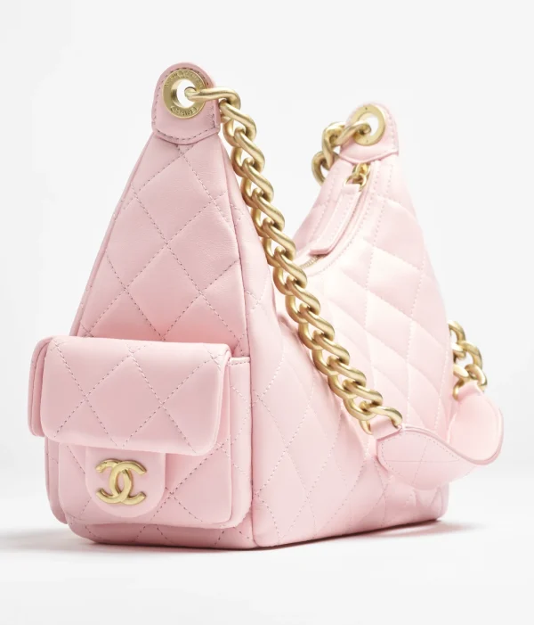 CHANEL Large hippie bag   Polish lambskin and golden metal Pale pink - Image 2