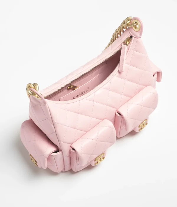CHANEL Large hippie bag   Polish lambskin and golden metal Pale pink - Image 3