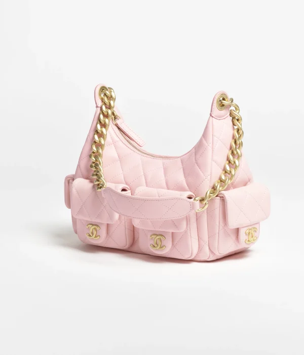 CHANEL Large hippie bag   Polish lambskin and golden metal Pale pink - Image 4