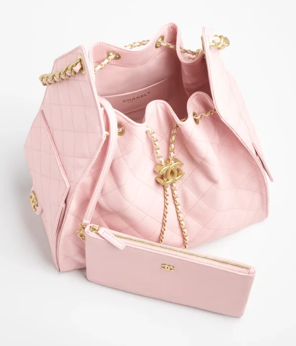 CHANEL 25 Medium Handbag   Particle embossed calf leather and gold metal Pale pink - Image 4