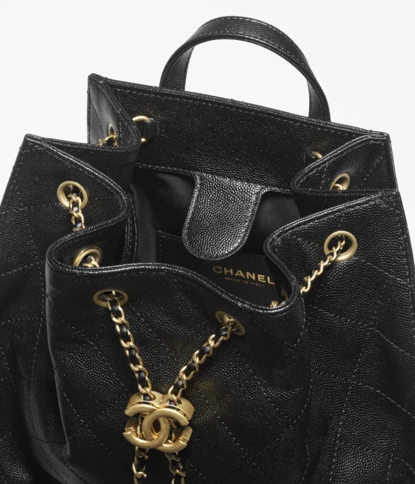 CHANEL 25 Medium Backpack   Particle embossed calf leather and gold metal black - Image 4