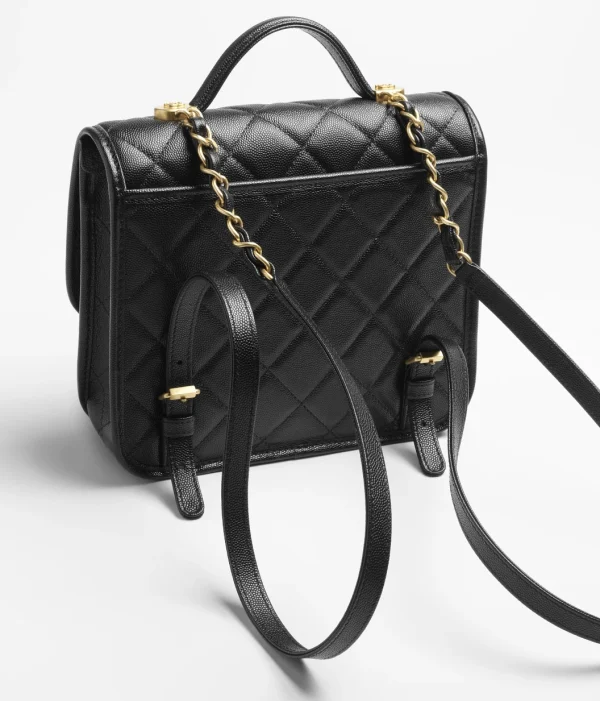 CHANEL backpack Particle embossed shiny calf leather with golden metal black - Image 3