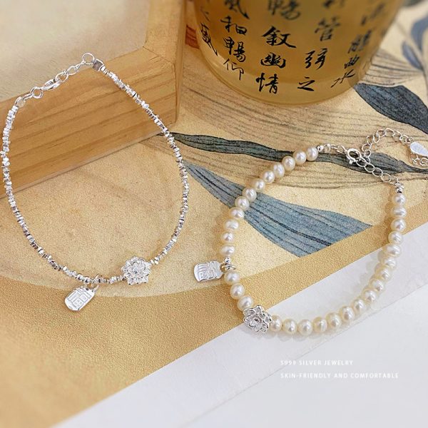 Lotus Pearl Shattered Silver Bracelet - Image 5