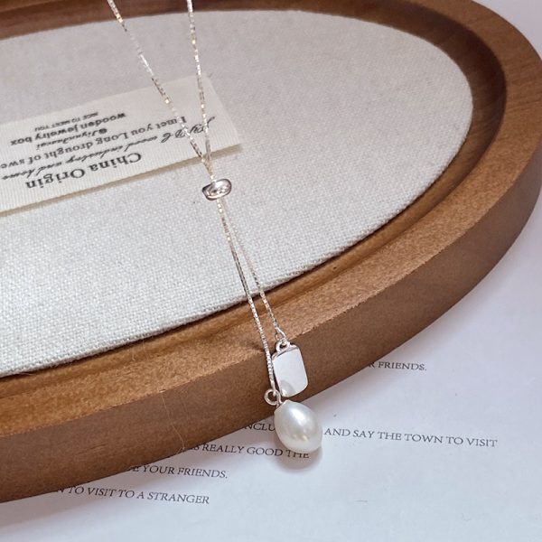 Natural freshwater pearl square pendant necklace - Image 4