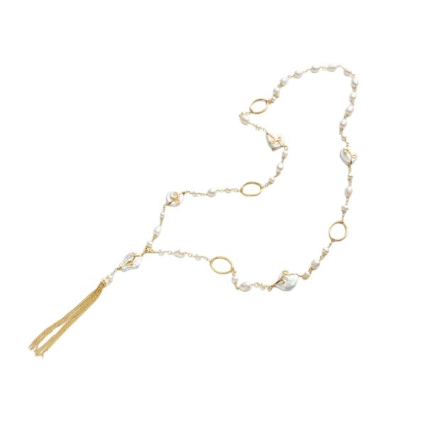 Sash necklace with irregular Baroque chain