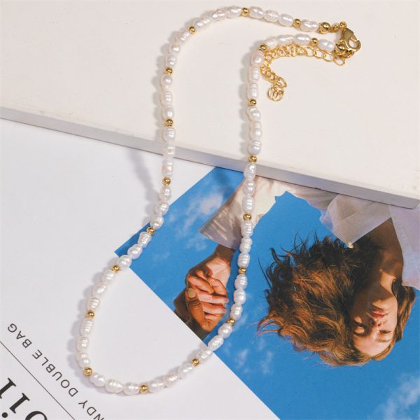 Natural pearl copper ball necklace - Image 4