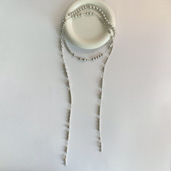 Dark gray long pearl necklace - Image 5