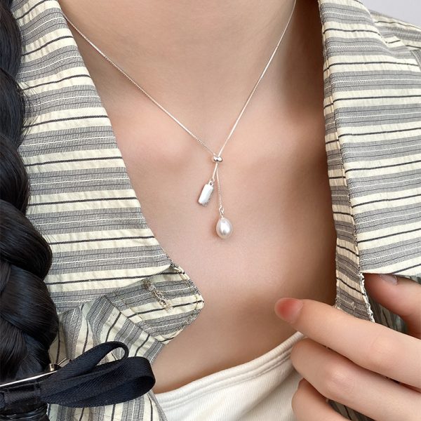 Natural freshwater pearl square pendant necklace - Image 5