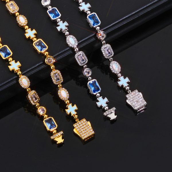 Cross-shaped gemstone chain zirconium men's bracelet, luxurious and high-end, Australian jewelry accessory - Image 2