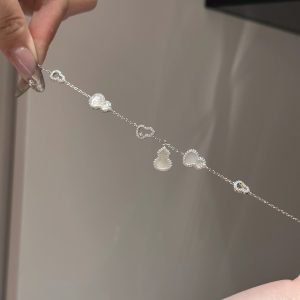 Pure silver Fu Lu Shuang Quan natural white lapis lazuli conch-shaped bracelet