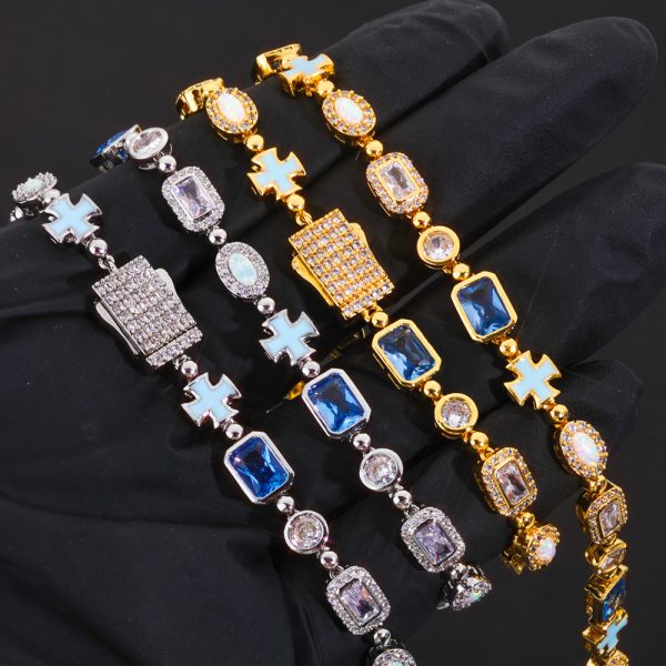 Cross-shaped gemstone chain zirconium men's bracelet, luxurious and high-end, Australian jewelry accessory - Image 3