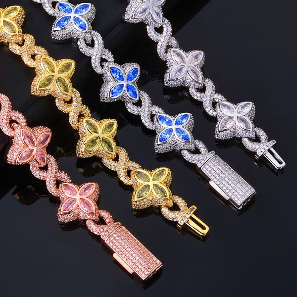 Four-leaf clover zircon bracelet - Cuban style men's hand chain. High-end, versatile and trendy accessory. - Image 2