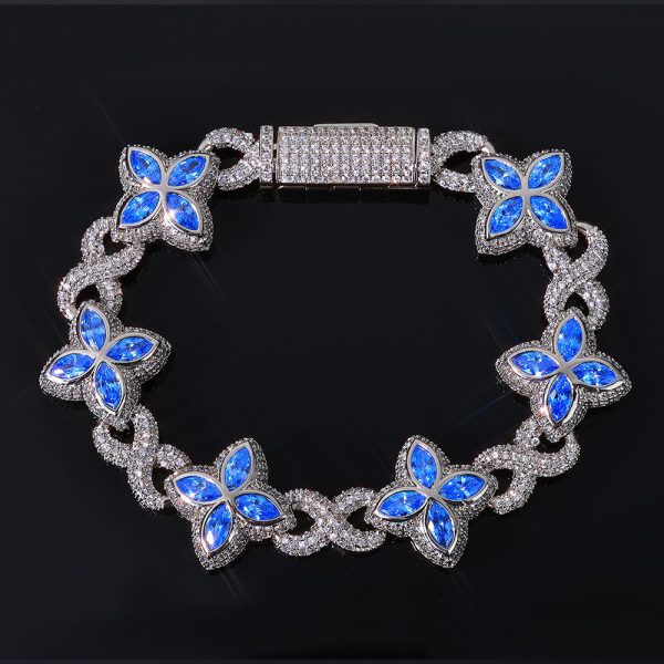 Four-leaf clover zircon bracelet - Cuban style men's hand chain. High-end, versatile and trendy accessory. - Image 4
