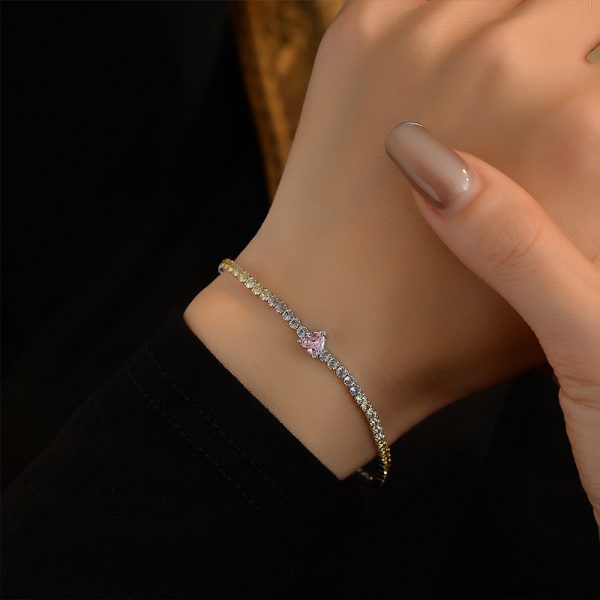 Rainbow Zircon Heart Charm Bracelet - Image 3