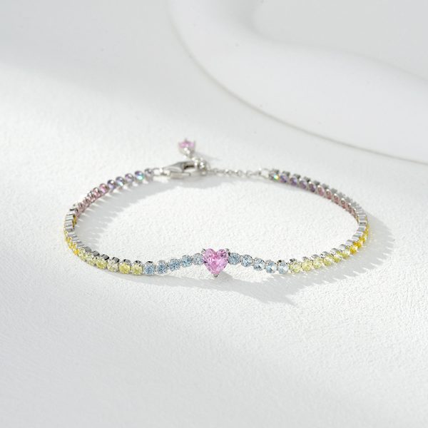 Rainbow Zircon Heart Charm Bracelet - Image 4