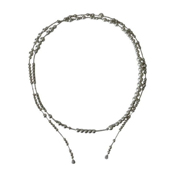 Dark gray long pearl necklace
