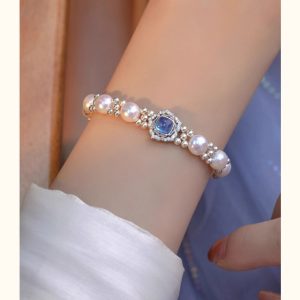 Aquamarine natural freshwater pearl bracelet