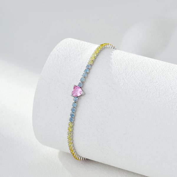 Rainbow Zircon Heart Charm Bracelet