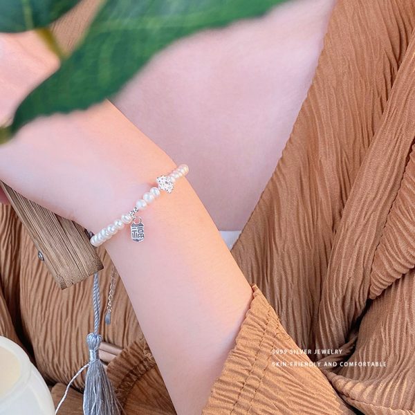 Lotus Pearl Shattered Silver Bracelet - Image 2