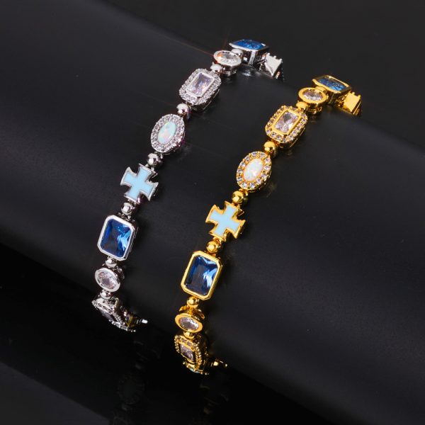 Cross-shaped gemstone chain zirconium men's bracelet, luxurious and high-end, Australian jewelry accessory - Image 4