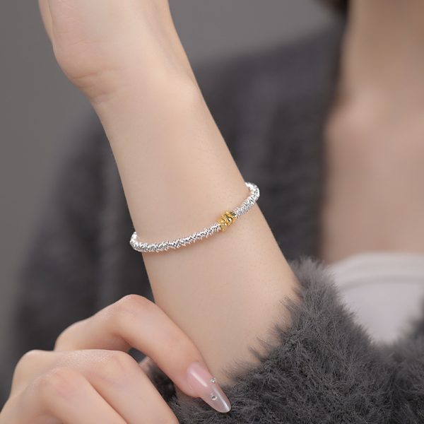 Simple Cheese Crumb Silver Bracelet - Image 2