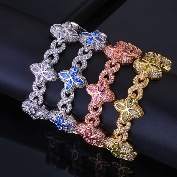 Four-leaf clover zircon bracelet - Cuban style men's hand chain. High-end, versatile and trendy accessory. - Image 5