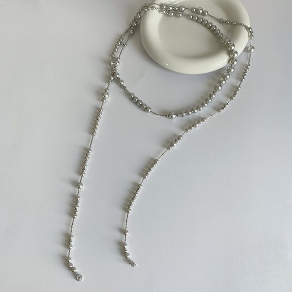 Dark gray long pearl necklace - Image 4