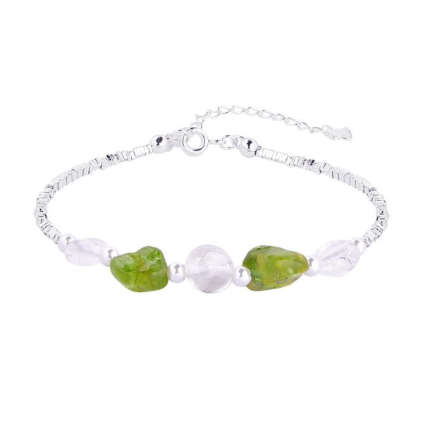 Silver olivine white crystal white pearl bracelet - Image 2