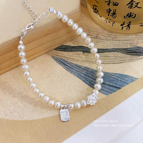 Lotus Pearl Shattered Silver Bracelet - Image 3