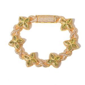 Four-leaf clover zircon bracelet - Cuban style men's hand chain. High-end, versatile and trendy accessory.