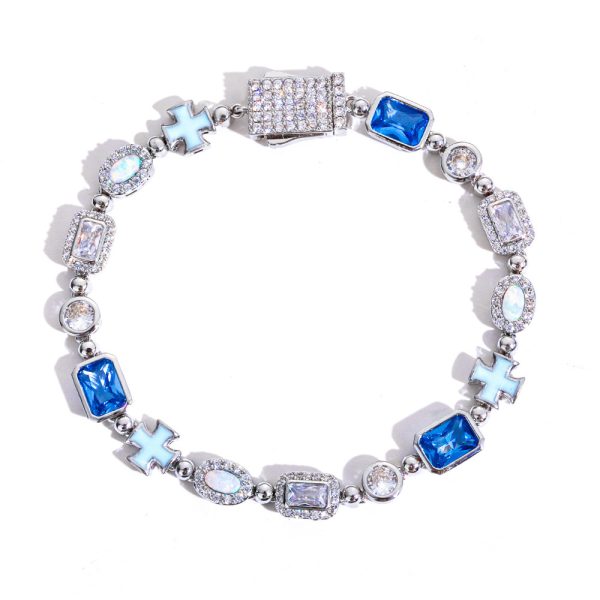 Cross-shaped gemstone chain zirconium men's bracelet, luxurious and high-end, Australian jewelry accessory - Image 5