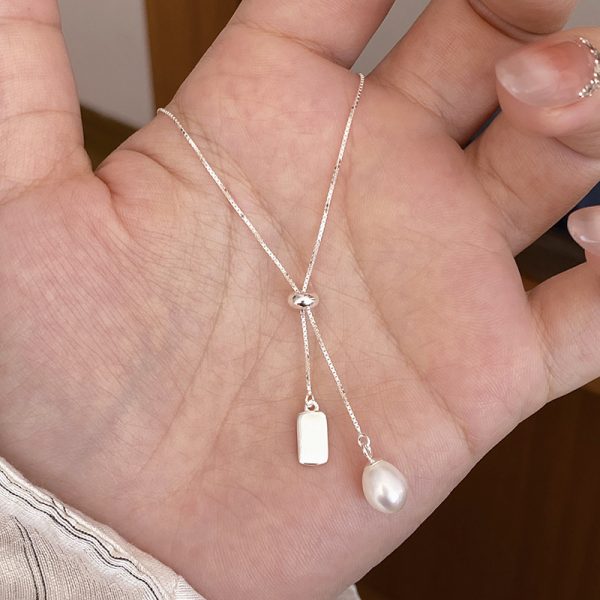 Natural freshwater pearl square pendant necklace - Image 3