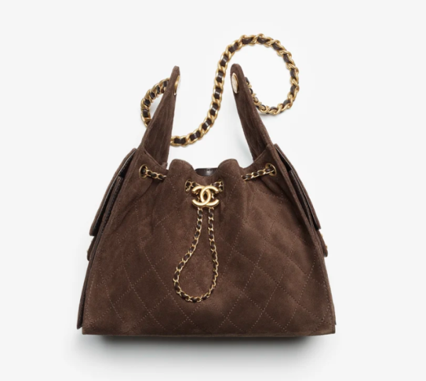 CHANEL 25 Small Handbag   Suede effect, cowhide and gold metal dark brown