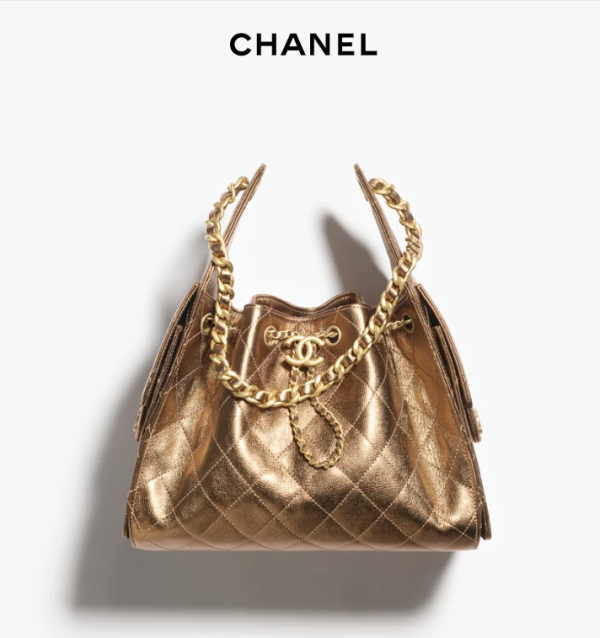 CHANEL 25 Small Handbag   Metallic textured particles embossed cowhide with golden metal Deep Gold