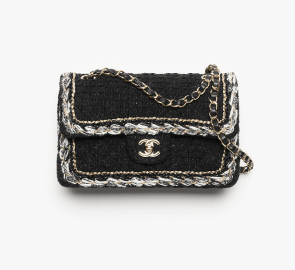CHANEL Small Classic Handbag   Cotton twill soft fabric and gold metal black