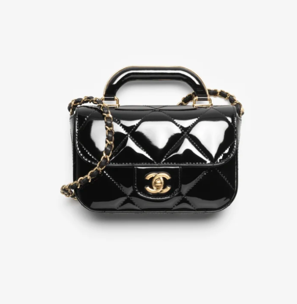 CHANEL Mini hood bag with handle   Metallic texture mirror effect calf leather and golden metal black - Image 5
