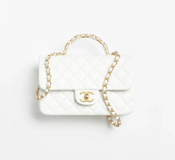 CHANEL Small cap bag with handle   Particle embossed shiny calf leather with golden metal white