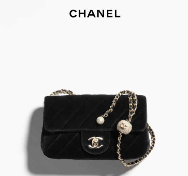 CHANEL Mini cap bag   Velvet, crystal, and gold metal black