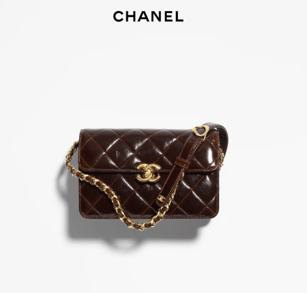 CHANEL Mini cap bag   Sheep patent leather and golden metal dark brown