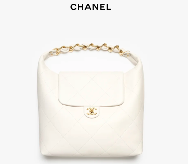 CHANEL Oversized hippie bag   Shiny calf leather and golden metal white