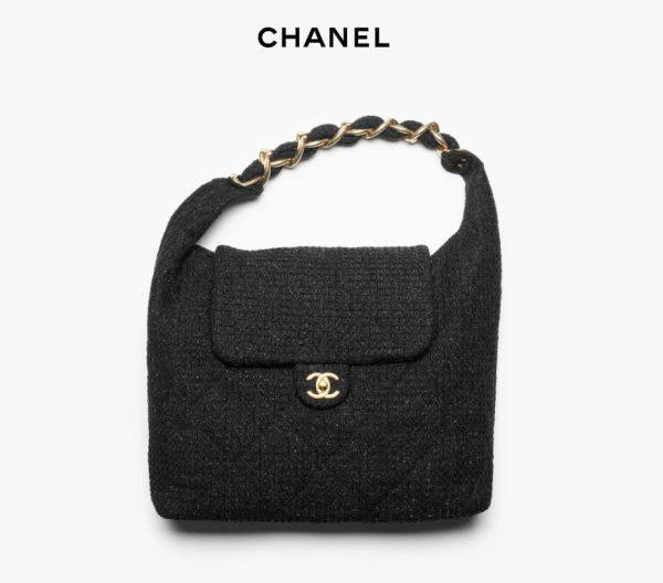 CHANEL Oversized hippie bag   Cotton twill soft fabric and gold metal black