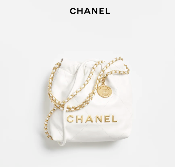 CHANEL 22 Mini Handbag   Shiny calf leather and golden metal white