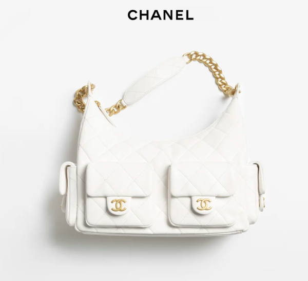 CHANEL Oversized hippie bag   Polish lambskin and golden metal white
