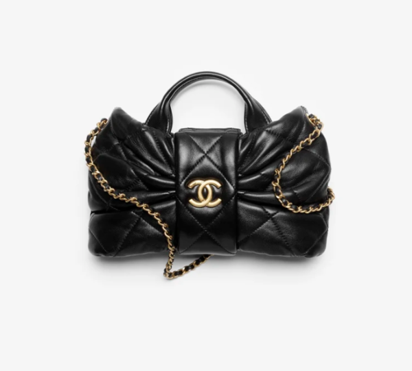 CHANEL Mini bow handbag   Polish lambskin and golden metal black